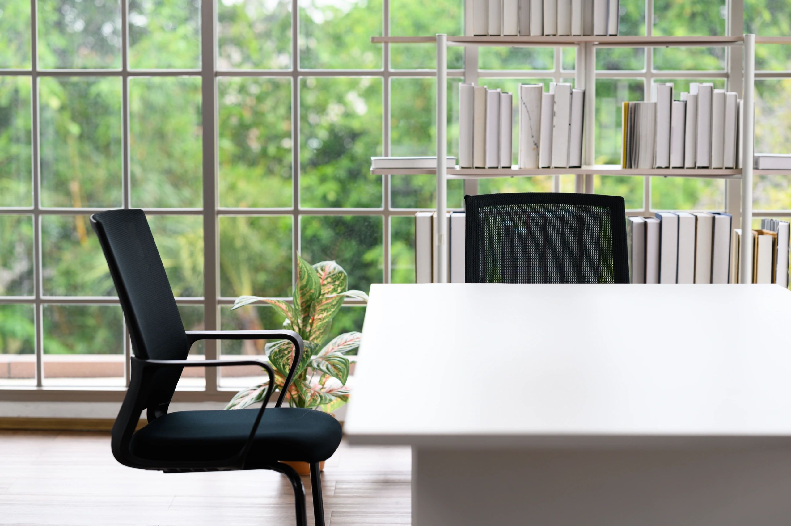 Clean modern desk setup in a bright workspace